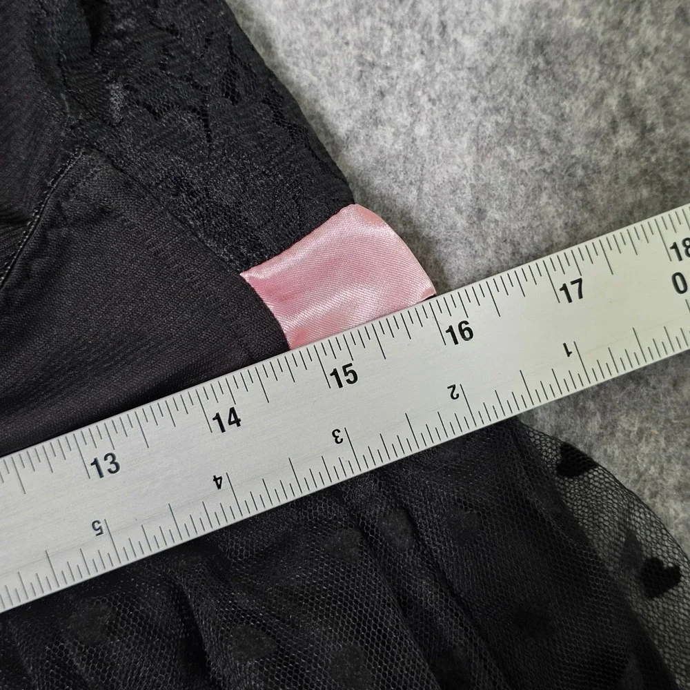 Cacique Babydoll Lingerie Black Pink Heart Ruffle Tiered Lace 2 PC Set 14/16 NEW - Picture 8 of 8